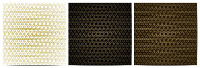  Set of abstract geometric seamless pattern with golden circle.Luxury of black,white and gold background.Design for decorative,wallpaper, clothing