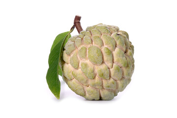 Custard apple isolated on white background. The sugar-apple, sweetsop is the fruit of Annona squamosa. Premium quality sugar-apple from Thailand - obrazy, fototapety, plakaty