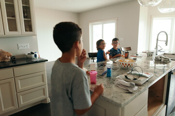 Every day moments as kids get ready for school. 