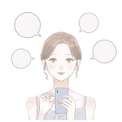 スマホで口コミを投稿している女性