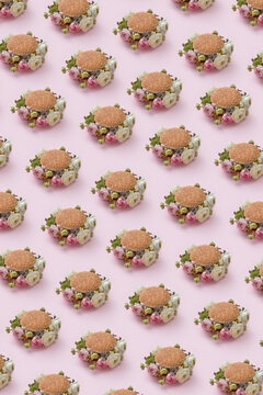 Pattern of burgers with beautiful roses