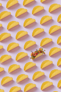 Pattern of one taco with flowers and empty tacos