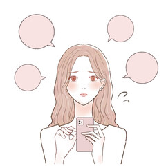 スマホに口コミを投稿する女性