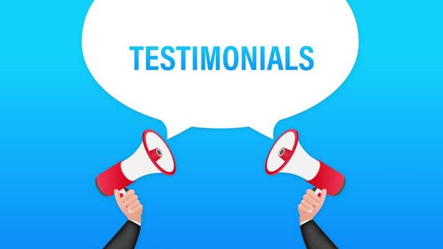 Hand holding megaphone - Testimonials. Motion graphics.