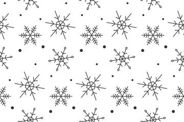 Snowflakes seamless pattern on a white background. Christmas flat vector seamless pattern for christmas textiles, posters, banners, wrappers, wallpapers. Advertising. Place for text