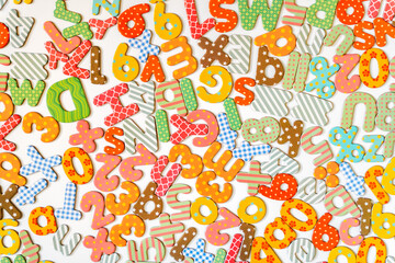 Magnetic letters and numbers on white background