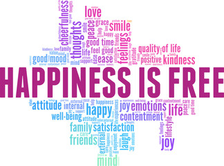 Happiness is free vector illustration word cloud isolated on a white background.