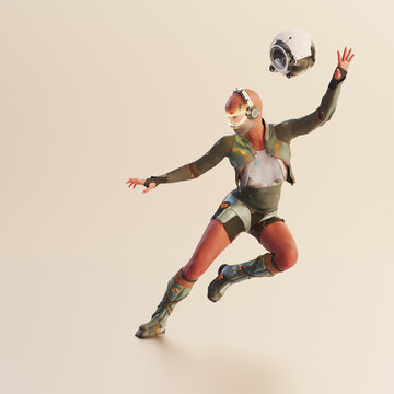Futuristic woman with glowing interactive glasses