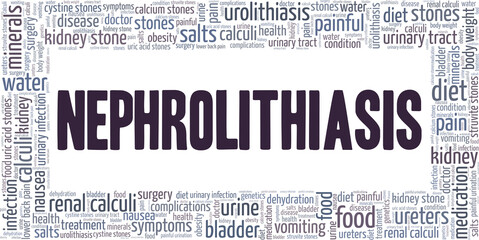 Nephrolithiasis vector illustration word cloud isolated on a white background.