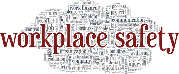 Workplace safety vector illustration word cloud isolated on a white background.