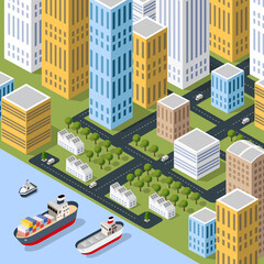 Isometric street people crossroads 3D illustration of a city