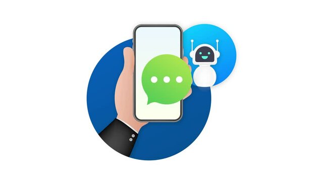Chat Bot Using on smartphone, Robot Virtual Assistance Of Website Or Mobile Applications. Voice support service bot. Online support bot. Motion graphics.