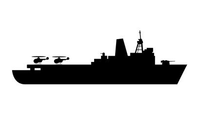 Single of silhouettes of warships for design and