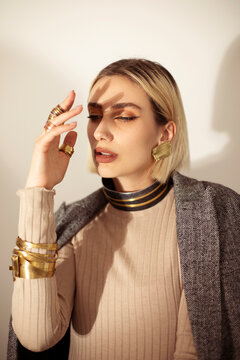 Woman wearing golden jewellery