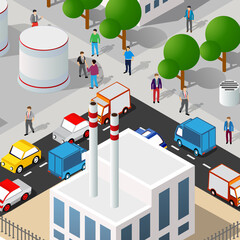 Isometric street people crossroads 3D illustration of a city