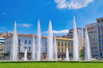Omonia square, in the center of Athens,  Athens, Greece . May 25, 2021