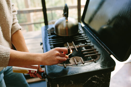 Lighting the Cabin Stove