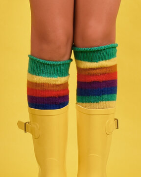 Rainbow Socks on Child with Rain Boots
