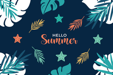 Summer card, concept design of tropical summer background. Vector illustration.