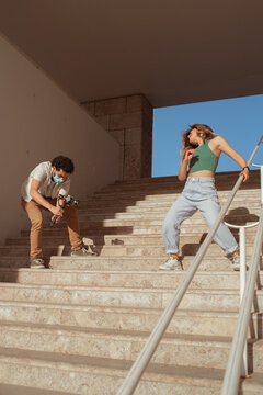 Videomaker on set with gimbal