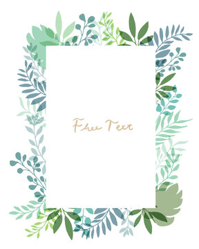 手描きタッチ背景に様々なハーブと草木が飾られたメッセージフレーム vector botanical illustration elements  frame