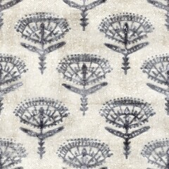 Seamless grungy tribal ethnic rug motif pattern. High quality illustration. Distressed old looking native style design in shades of gray and cream. Old artisan textile seamless pattern.