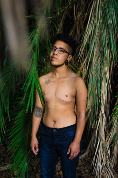 Latino Trans Man Posing Shirtless