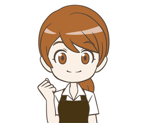 ガッツポーズをするカフェ店員