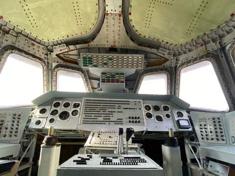 interior of a vintage space shuttle cockpit