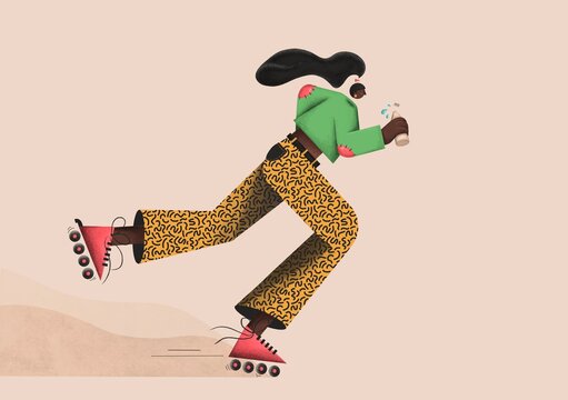 woman in roller skating pose