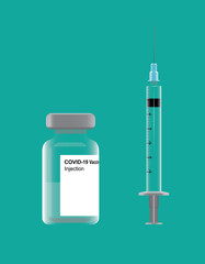 3D Covid19 Vaccine and Syringe Vector Illustration