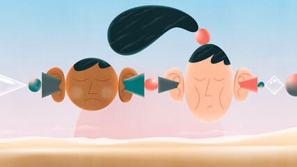 Diverse people's faces have closed ears.