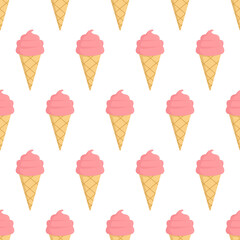 Stawberry ice cream seamless pattern on white background. Apatizer background texture. It be perfect for fabric, wrapping, packaging, digital paper and more