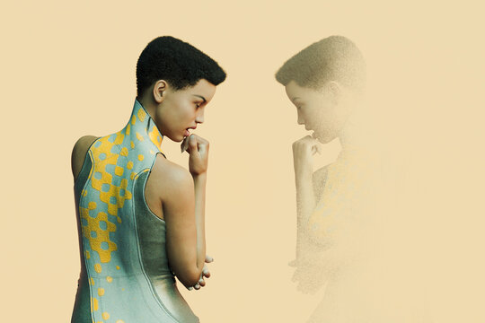 Woman with replica image fading