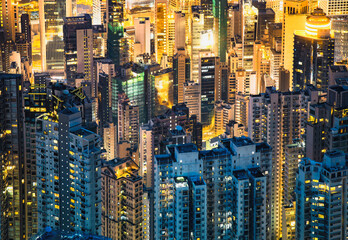 Night city buildings with gold and blue tone