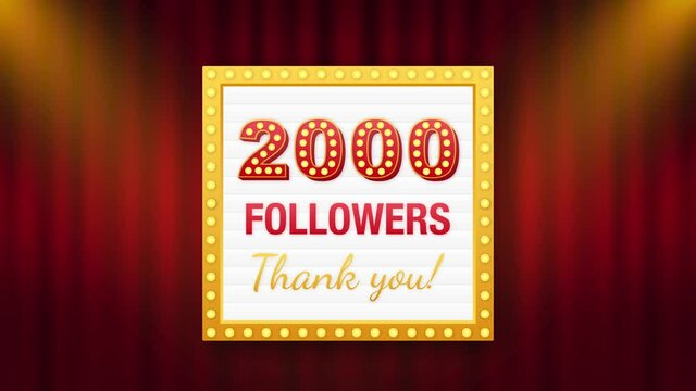 2k followers, Thank You, social sites post. Thank you followers congratulation card. Motion graphics.