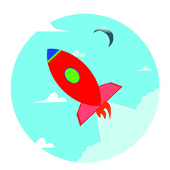 Fototapeta premium vector illustration of a red rocket flying into space. Suitable for children's education