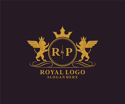 Initial RP Letter Lion Royal Luxury Heraldic,Crest Logo template in vector art for Restaurant, Royalty, Boutique, Cafe, Hotel, Heraldic, Jewelry, Fashion and other vector illustration.