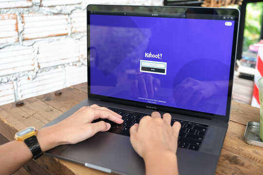 Chiangmai, Thailand - JUNE 06, 2021:person using Laptop computer displaying logo of Kahoot, a game-based learning platform.