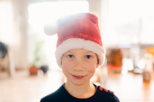 portrait of little boy with Santa hat 