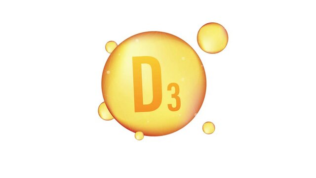 Vitamin D3 gold shining icon. Ascorbic acid. Motion graphics.