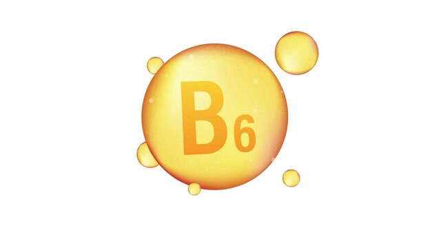 Vitamin B6 gold shining icon. Ascorbic acid. Motion graphics.
