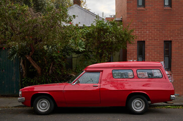 Red Vintage Sandman Ute on Fitzroy street