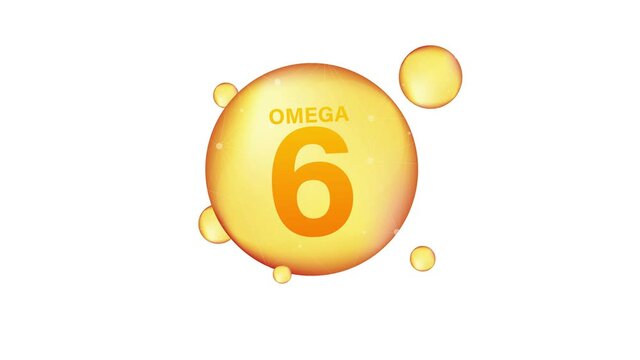 Omega 6 gold icon. Vitamin drop pill capsule. Shining golden essence droplet. Motion graphics.
