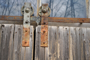 Closeup shot of old wooden sliding doors
