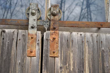 No drill light filtering roller blinds Old door Closeup shot of old wooden sliding doors