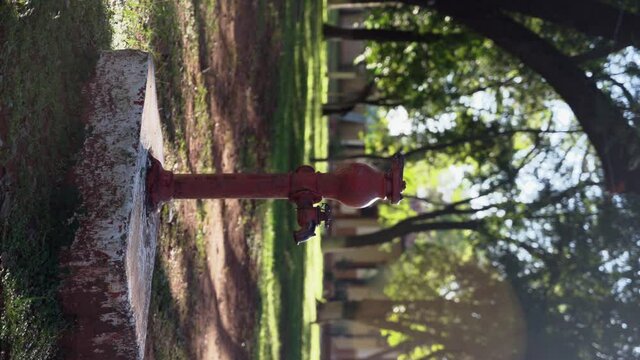 Old red hydrant in the park