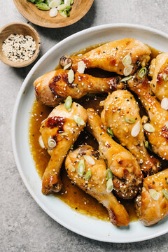 Platter of garlic soy chicken drumsticks