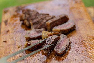 Carne assada, barbecue, medium rare meat