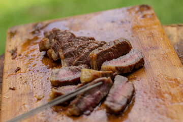 Carne assada, barbecue, medium rare meat